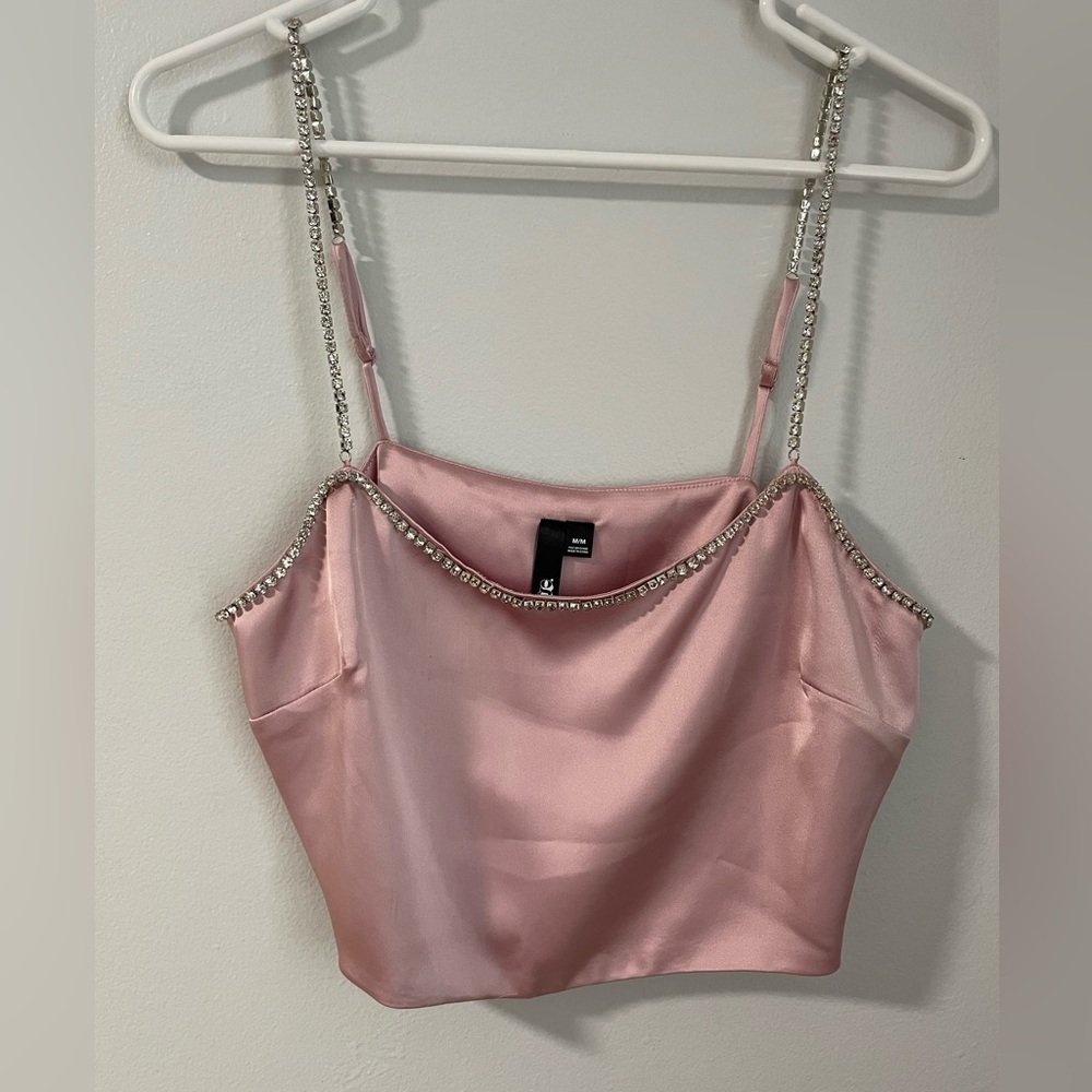 Garage Pink Rhinestone Satin Cami